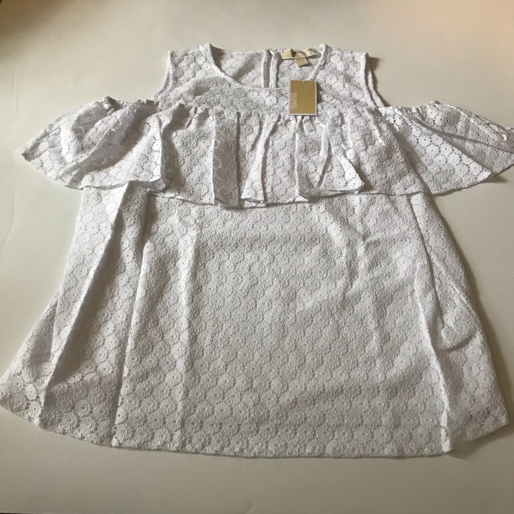 MICHAEL KORS LACE COLD SHOULDER RUFFLE TOP - Picture 2 of 5